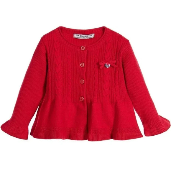 NWT Mayoral Chic cardigan sweater red cable knit peplum hem size 6 months - Picture 14 of 14